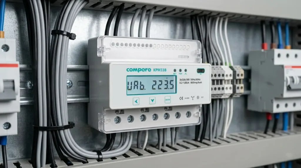 Standard DIN rail type 3-phase electricity meter installation