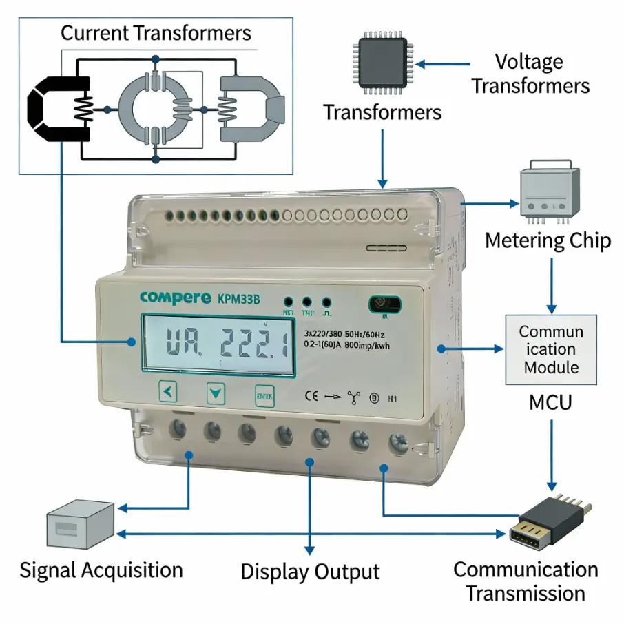 working principles of three phase smart energy meter