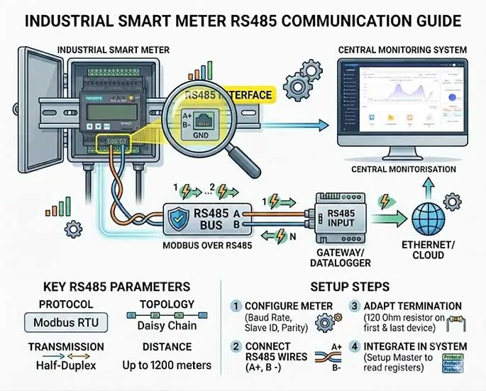 RS485 Communication Guide: Industrial Smart Meter Installation & Working Principles